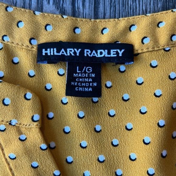 Hilary Radley Top Yellow V Neck Blouse Size Large Polka Dots Cap Sleeve Womens - Picture 5 of 8